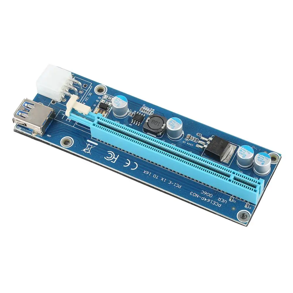 כחול VER009S PCI-E כרטיס Riser 009S PCIE 1X עד 16X Extender 6Pin כוח 1מ 0.6 מ ' 0. כבל USB 3.0 עבור וידאו כרטיס מתאם