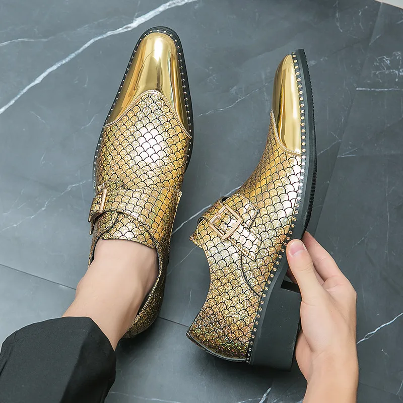 חדש האופנה זהב נצנצים נעלי עור לגברים מחודד בוהן אלגנטי גבר שמלת נעלי גודל גדול 46 נעלי חתונה נעליים De Vestir