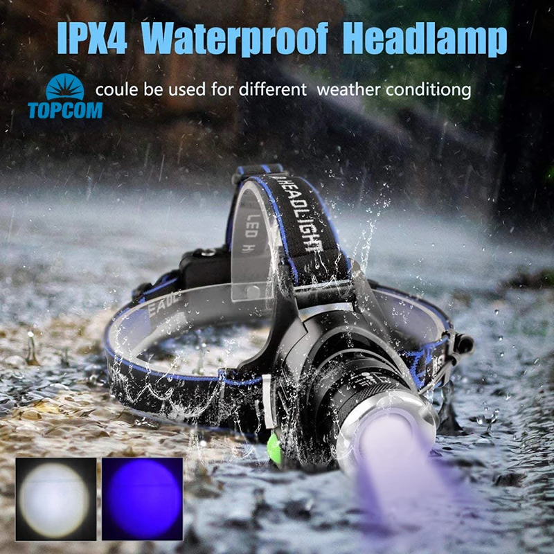 TOPCOM חזק 4-מצב 5W LED פנס נטענת USB זום פנס 395nm UV & הראש הלבן לפיד עבור קמפינג עקרב גלאי