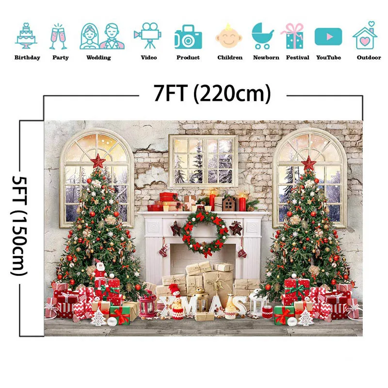 חג המולד מוקד צילום רקע עץ חג מולד מתנת חורף שלג האח Photocall ילדים משפחתית רקע Photostudio