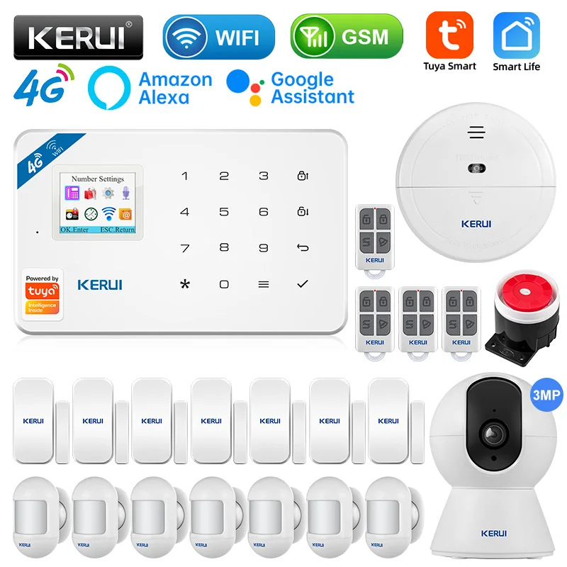 KERUI W184 GSM 4G WIFI אבטחה והגנה Tuya APP בית חכם אזעקות נגד גניבה מערכת אזעקת אבטחה בבית חבילה 6 שפות