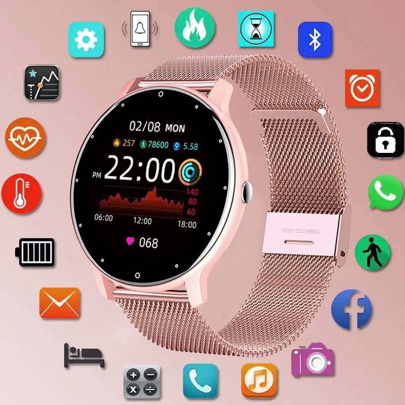 2023 שעון חכם גבירותיי מלא מסך מגע ספורט כושר לצפות IP67 עמיד למים Bluetooth עבור iOS אנדרואיד שעון חכם נקבה