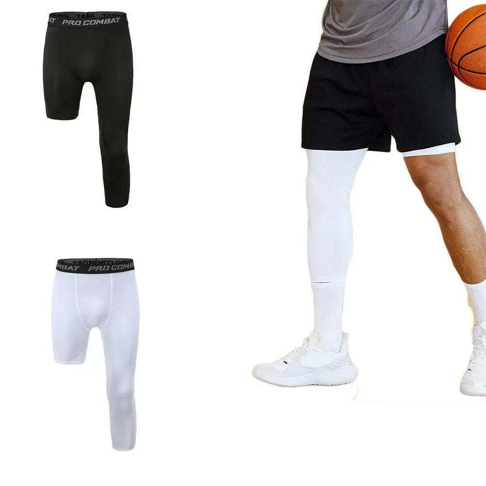 אנשים רגל אחת דחיסה גרביונים מכנסיים למתוח אתלטי כדורסל שכבת הבסיס טייץ ספורט ריצה מכנסיים אימון כושר 