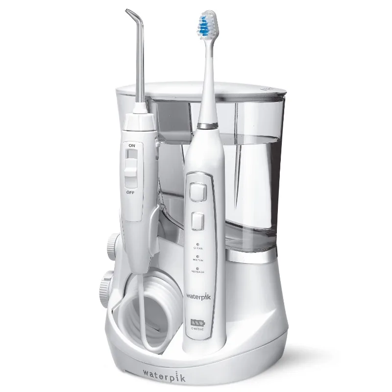 המכשיר להשלים טיפול 5.0 מים Flosser + סוניק מברשת שיניים חשמלית, לבן