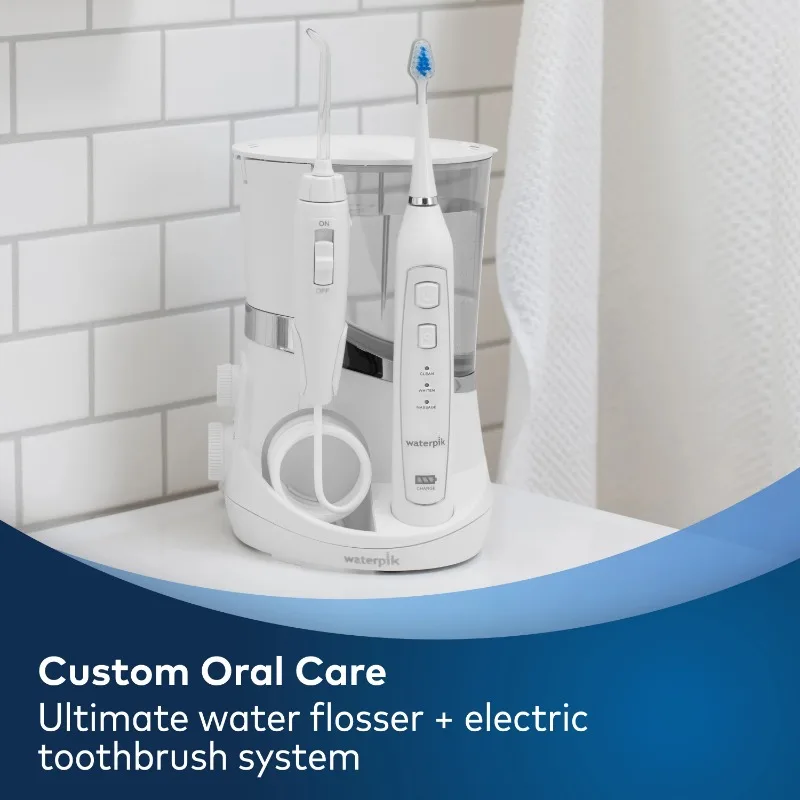 המכשיר להשלים טיפול 5.0 מים Flosser + סוניק מברשת שיניים חשמלית, לבן