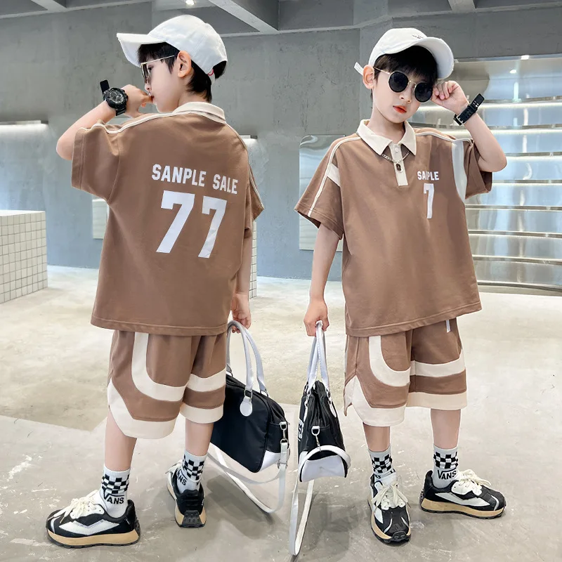 4-14 שנים ילדים בקיץ כותנה מזדמן אופנה חולצות + מכנסיים קצרים 2pcs חליפות סגנון קוריאני מכתב הדפסה עשרה בנים בגדים סטים