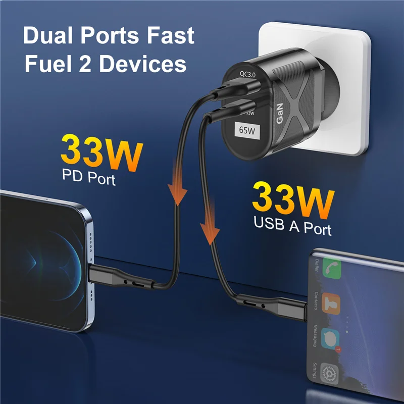 USLION 65W גן מטען משטרת 3.0 סוג-C מהר מטען עבור ה-MacBook Pro נייד USB 3.0 מהיר טעינה לאייפון 13 Pro Huawei Xiaomi