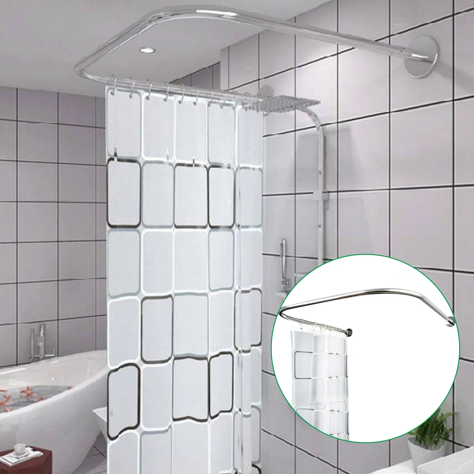 וילון מקלחת בר U צורת מתכוונן מעוקל שירותים וילון בר חדר האמבטיה