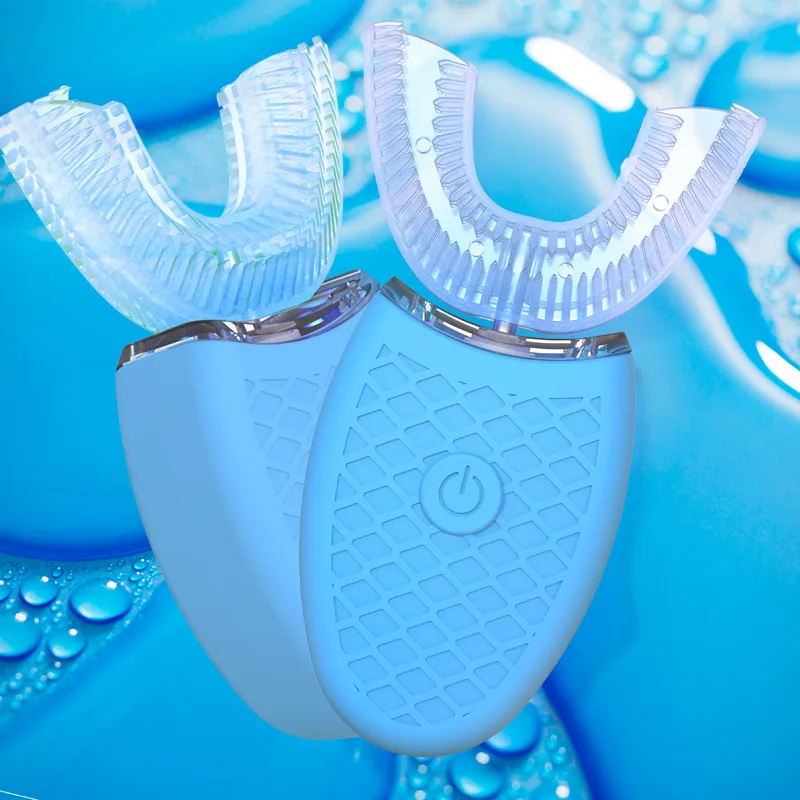 אוטומטי סוניק מברשת שיניים חשמלית למבוגרים נטענת 360 מעלות חכם U בצורת מברשות שיניים כחול לבן עמיד למים