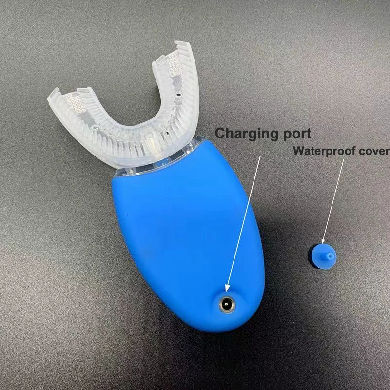 אוטומטי סוניק מברשת שיניים חשמלית למבוגרים נטענת 360 מעלות חכם U בצורת מברשות שיניים כחול לבן עמיד למים