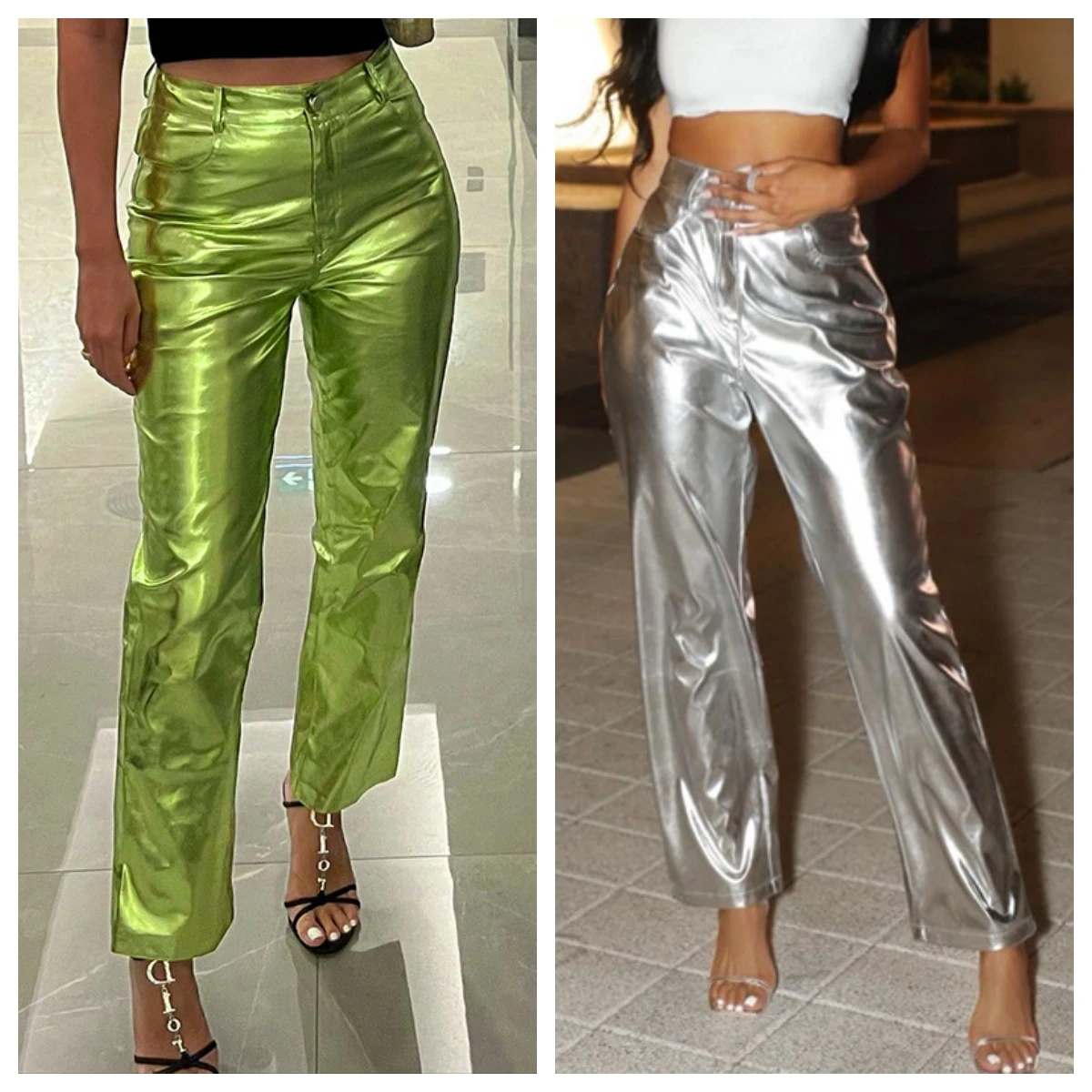 מבריק הזהבה עור PU מכנסיים נשים גבוהה המותניים כפתור לטוס ישר מוצק מכנסיים אופנה מזדמן אופנת רחוב Y2K הבגדים התחתונה.