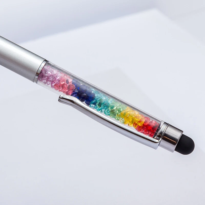 100pcs/Lot 2 ב 1 קריסטל מתכת עט כדורי יהלומים מסך מגע קיבולי עט פרסום כישרון כתיבה עט מותאם אישית לוגו