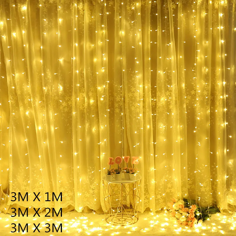 3M וילון LED גרלנד על החלון USB מחרוזת אורות פיות לויה שליטה מרחוק חתונה בחג המולד קישוטים לחדר בבית