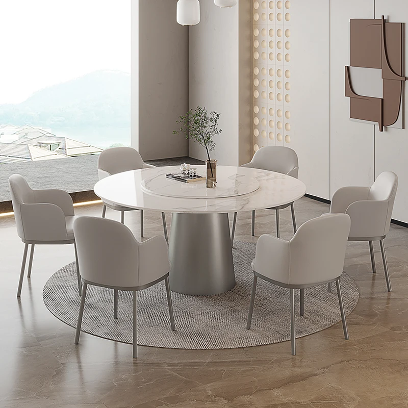 איטלקי פשוט מאוד רוק צלחת שולחן עגול עם הפטיפון מודרני עגול שולחן אוכל, כיסא שילוב קטנים ביתיים