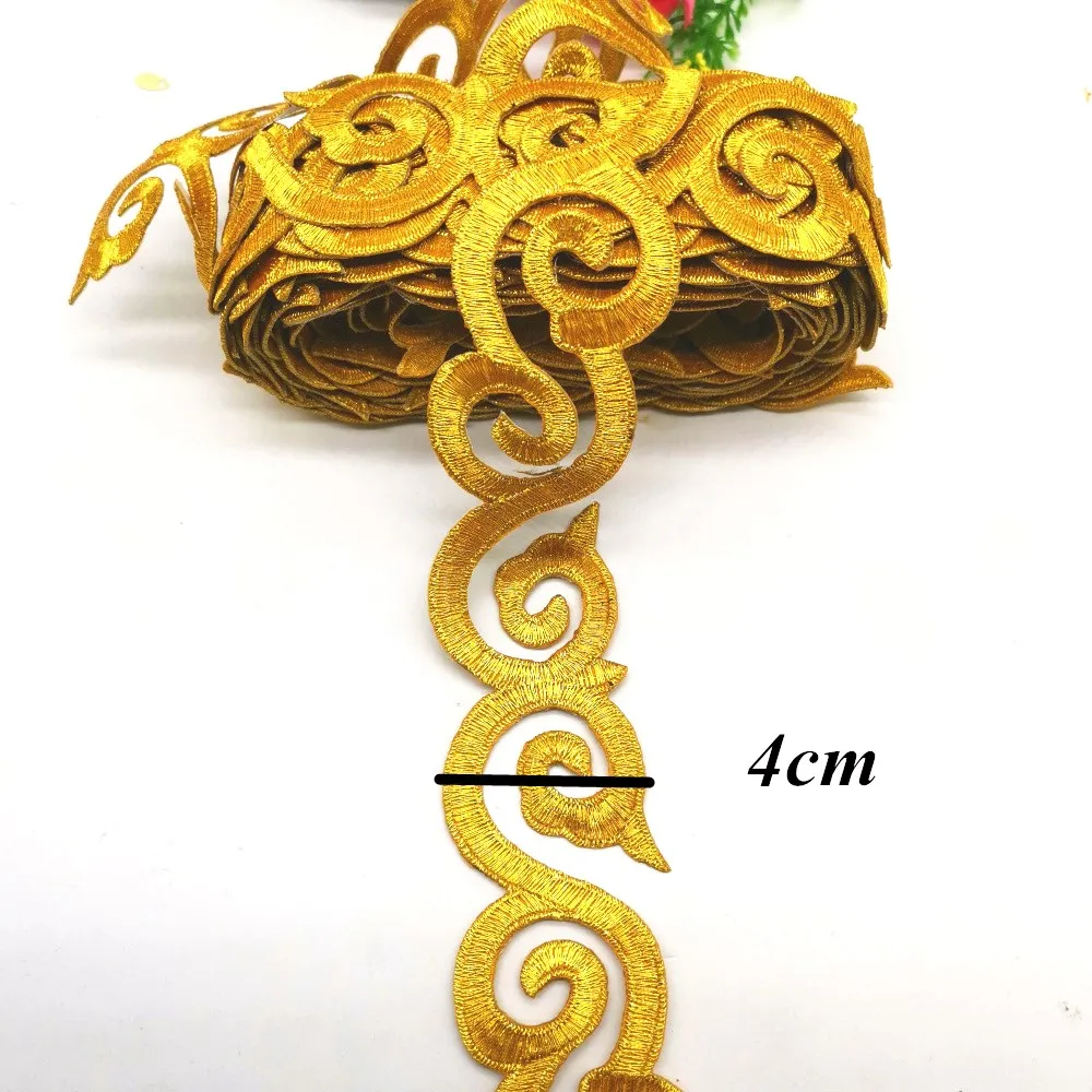 1 חצר זהב רקום תחרה ברזל על Appliqued 3D פרח Cosplay קלוע סרט זהב תחפושת לחיתוך 5 ס 