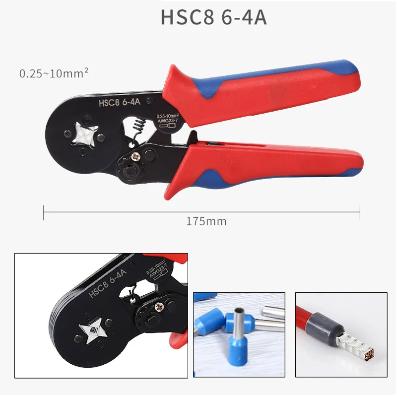 HSC8 6-4א טבעת חזוק Crimping פלייר 0.25-10MM2 חוט crimper כלי בוקסות יד טבעת חזוק מלחץ להגדיר Plier ערכת With1200 מסופי