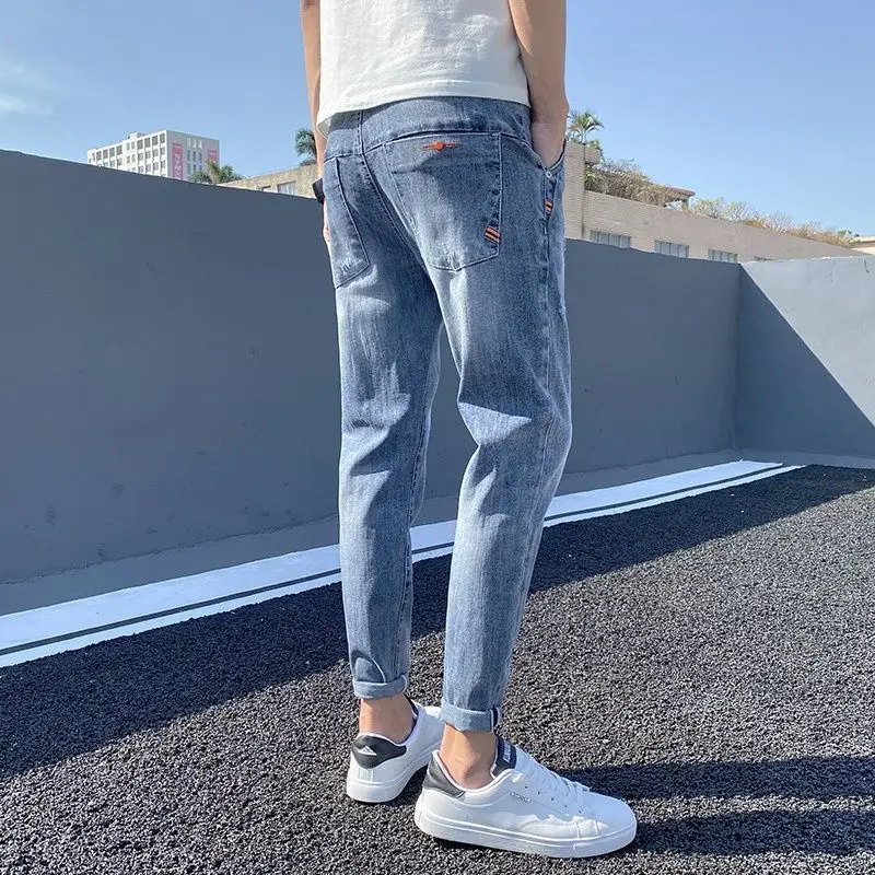ג ' ינס לגברים Mens מכנסיים בוקרים מכנסי הרמון רופף רחב הרגל אופנה קוריאנית צמוד לצינור ה-90 אופנת רחוב באיכות גבוהה למתוח רך
