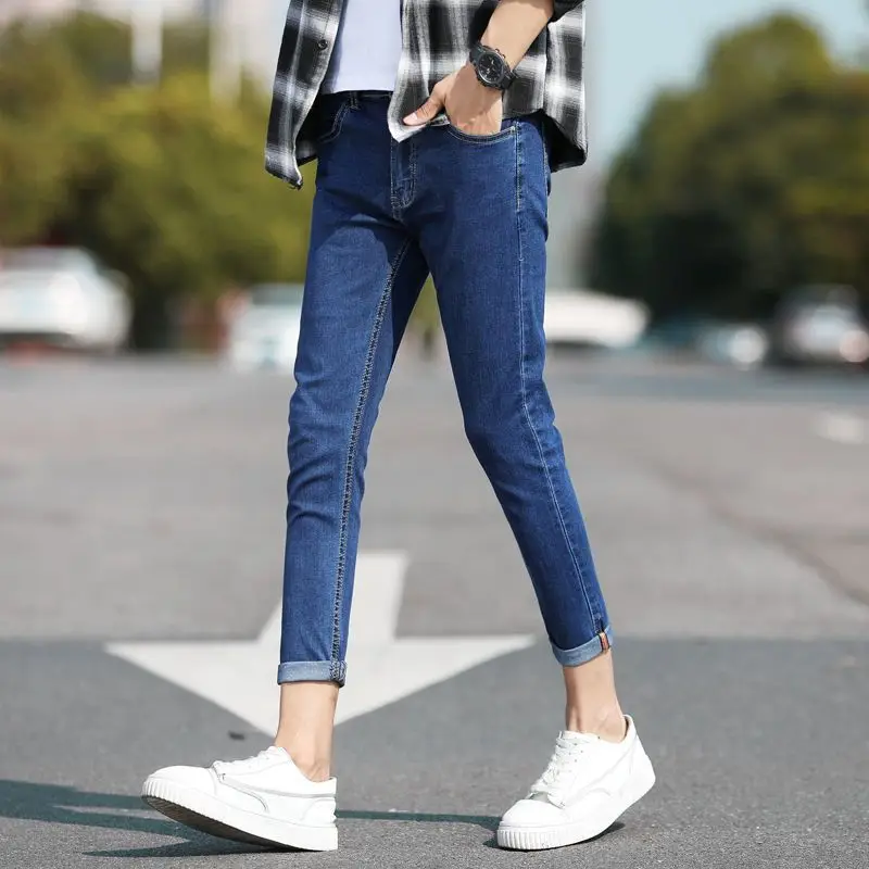 ג ' ינס לגברים Mens מכנסיים בוקרים מכנסי הרמון רופף רחב הרגל אופנה קוריאנית צמוד לצינור ה-90 אופנת רחוב באיכות גבוהה למתוח רך