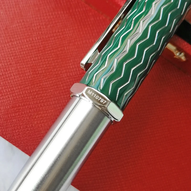 MSS סנטוס-דומונט דה CT Heptagon ירוק בניצב יוקרה עט כדורי כסוף/זהב מטופחת עם מספר סידורי כתיבה חלקה