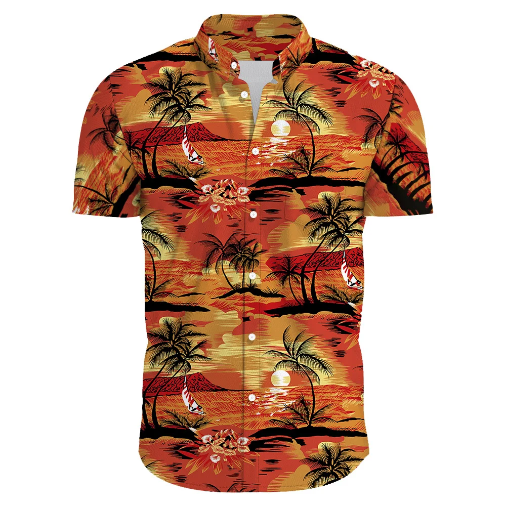 הקיץ חדש של גברים הוואי מזדמן פרחוני הדפסה שרוול קצר למעלה החולצה באיכות גבוהה דש מנופחים חופשה Beachwear אופנת רחוב
