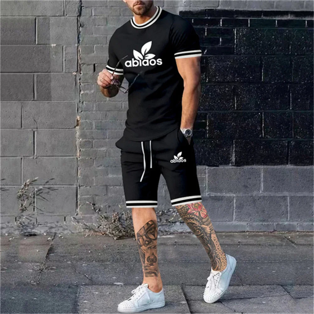 גדול מדי קיץ אופנה הדפסת 3D גברים סטים פשוטים מקרית מוצק צבע חולצה + מכנסיים ברחוב ספורט ריצה לגברים אימונית