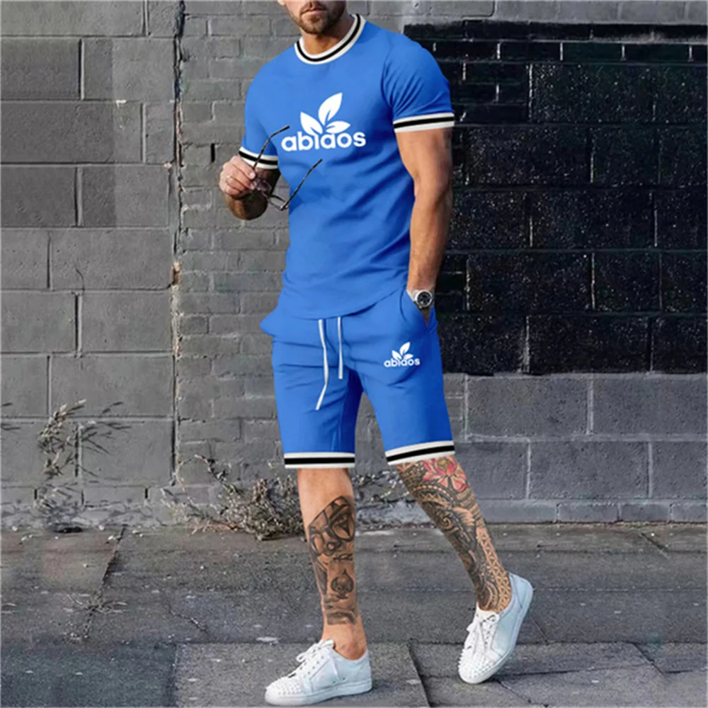 גדול מדי קיץ אופנה הדפסת 3D גברים סטים פשוטים מקרית מוצק צבע חולצה + מכנסיים ברחוב ספורט ריצה לגברים אימונית