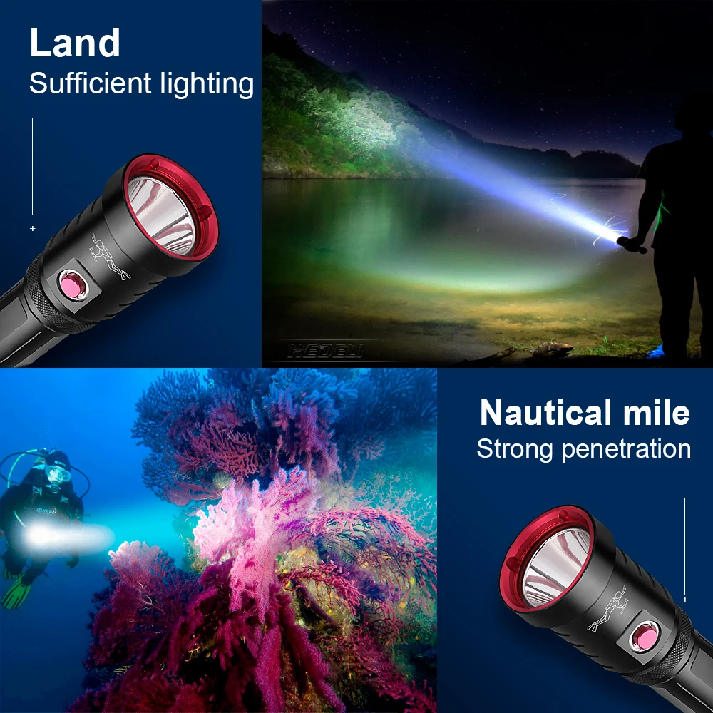 החדש גבוה כוח LED פנס צלילה לפיד קמפינג סוללת 18650 עמיד למים עוצמה טקטית פנס
