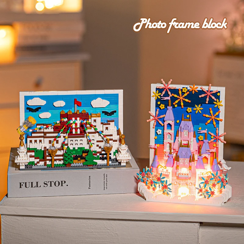 יצירתי הטירה גלויה מסגרת בניין ארמון הפוטאלה הטאג ' מאהל מודל העיר ברחוב נוף עם אור לבנים צעצוע ילדה ילד מתנה