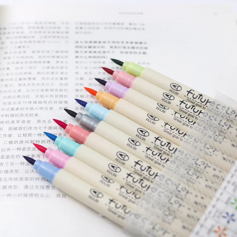 10Sets 10 צבעים מברשת עט להגדיר Fabricolor עט סימון קצה רך בצבע Brushpen קליגרפיה Finecolour מברשת הרגשתי אמנות סמנים