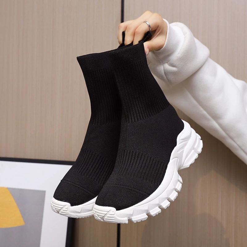 לסרוג גרביים, מגפי נשים אופנה 2023 מגמות חדשות נעלי ספורט פלטפורמה צ ' לסי Slip-on מזדמן אלגנטי שחור נעלי ספורט משלוח חינם