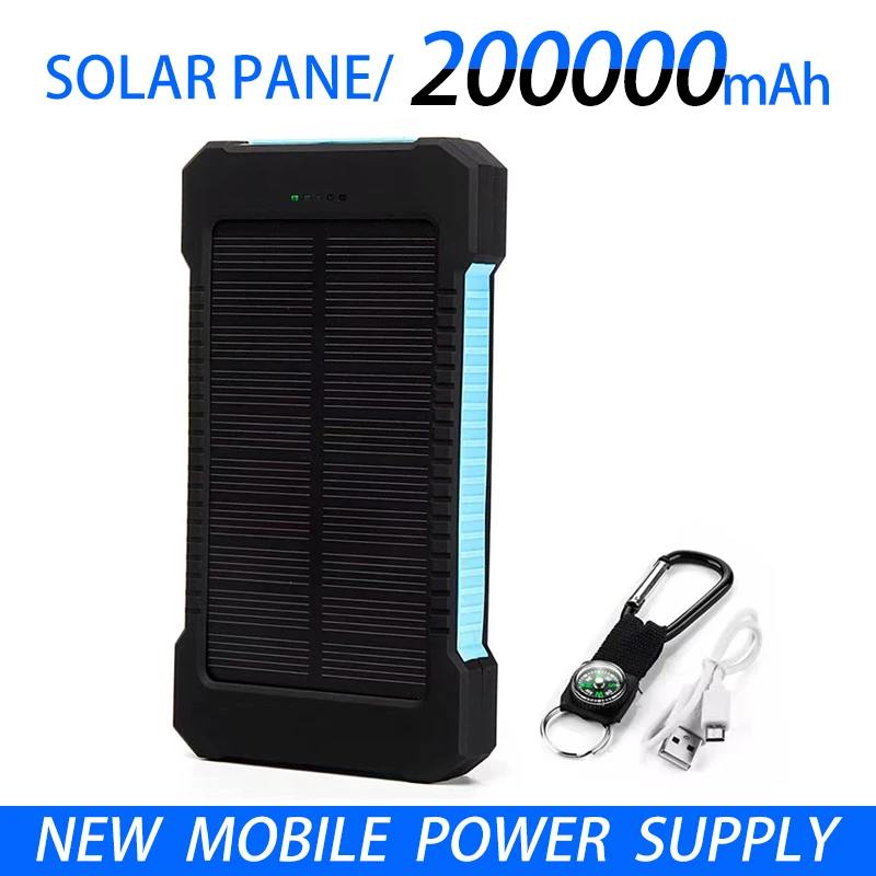 2023New 200000mAh סוללה חיצונית כוח סולארית בנק LEDSOS פנס טעינה מהירה נייד עמיד למים עבור טלפון סלולרי חכם