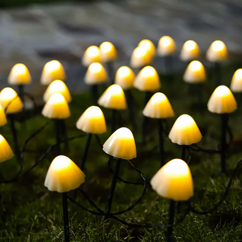 10-90 LED סולארית חיצונית מחרוזת אורות פיות נתיב הדשא נוף פטריות מנורות חג המולד גינת פטיו גרלנד רחוב קישוט