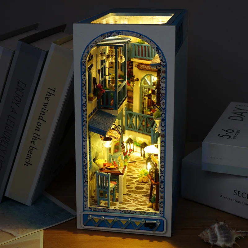 DIY עץ הספר פינה מיניאטורי ערכת בניין רוח ים בובות עם ריהוט אגדה העיר מתנת יום הולדת צעצוע לילדים, למבוגרים