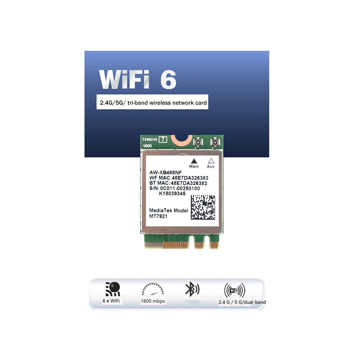 MT7921 WIFI6 2.4 G 5G Gigabit כרטיס רשת מחשב שולחני מחשב נייד מובנה כרטיס רשת אלחוטי עם אנטנה חיצונית