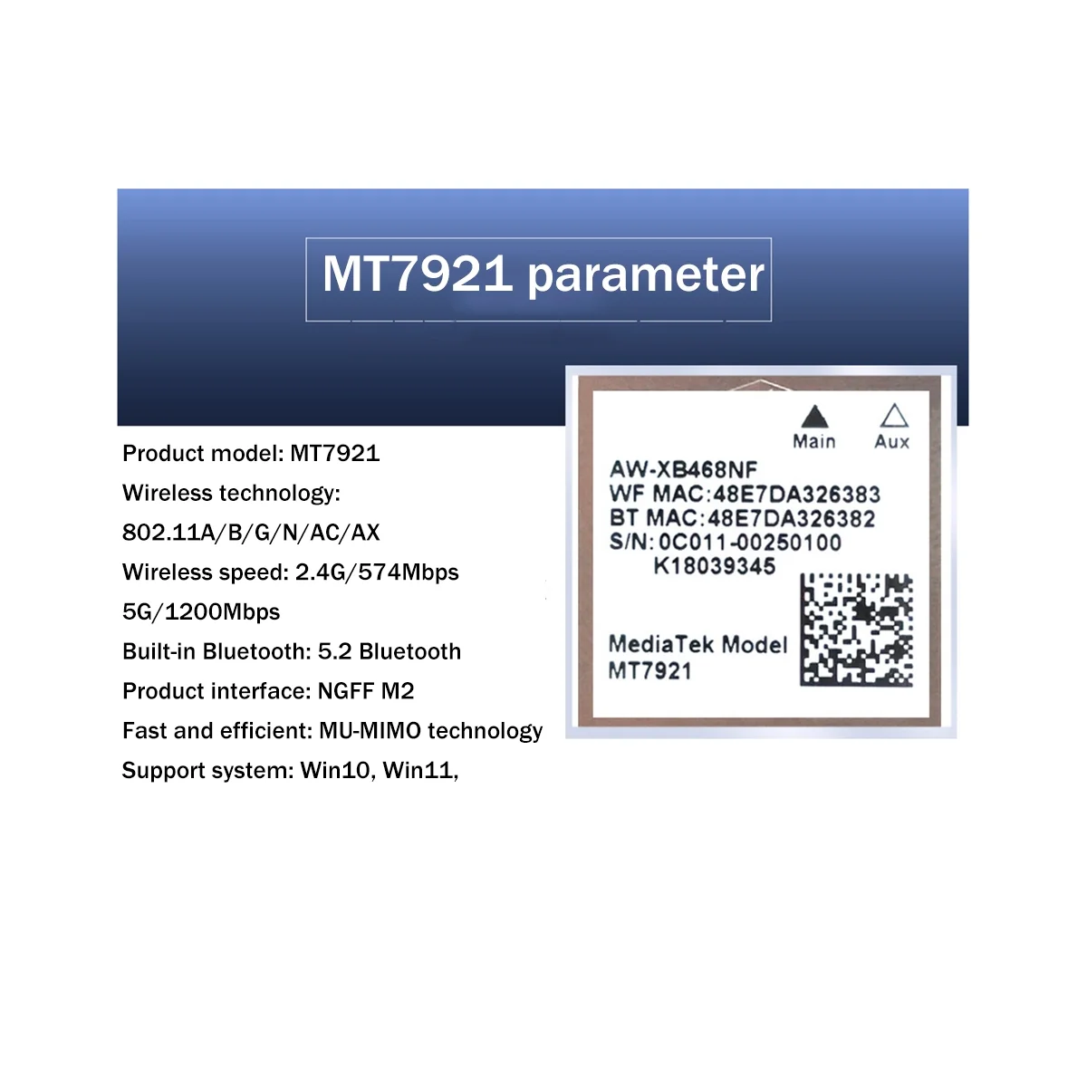 MT7921 WIFI6 2.4 G 5G Gigabit כרטיס רשת מחשב שולחני מחשב נייד מובנה כרטיס רשת אלחוטי עם אנטנה חיצונית