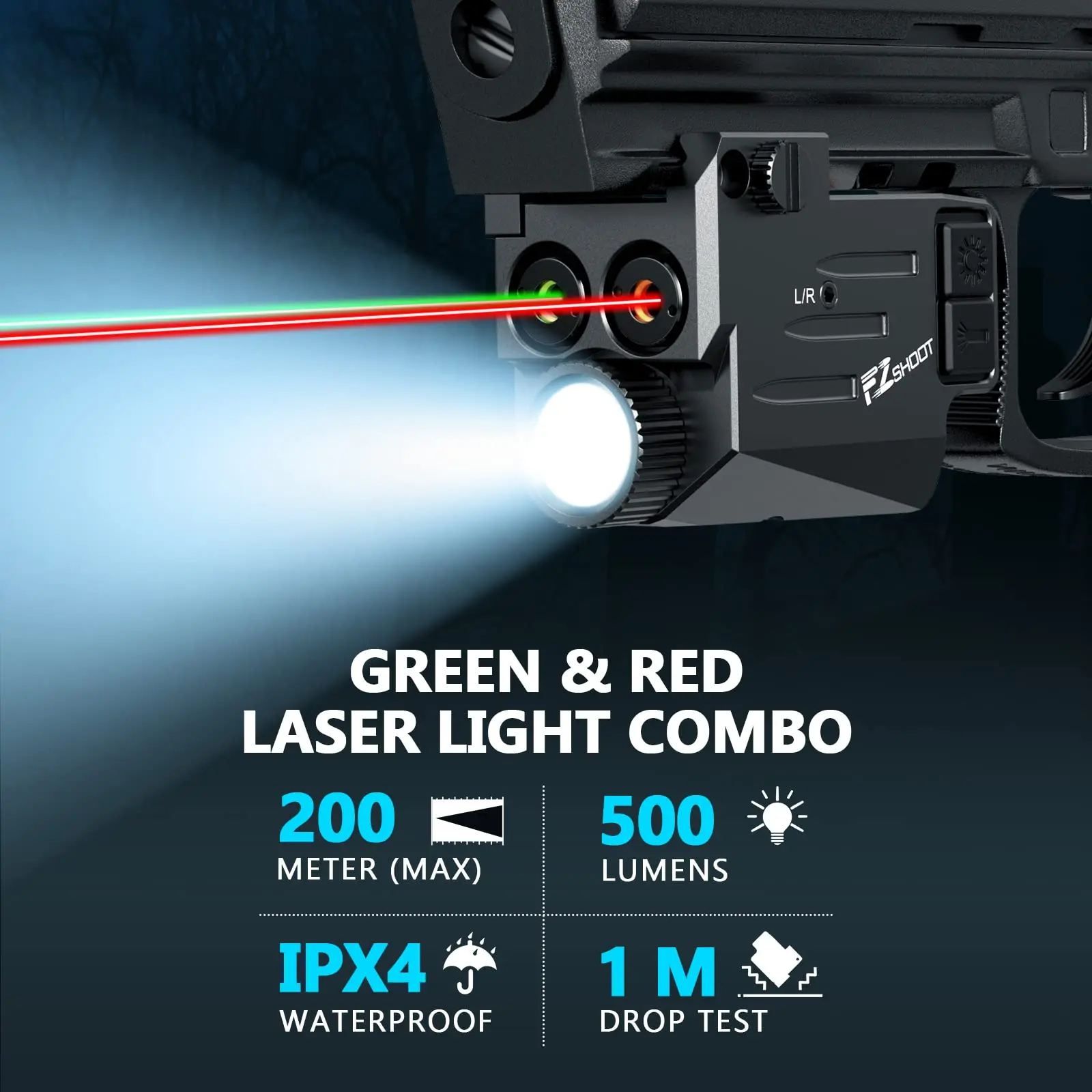EZshoot אור אדום ירוק אור לייזר על רובים משולבת קומפקטית גלוק קרן 500 לומן אקדח פנס טקטי נטענת