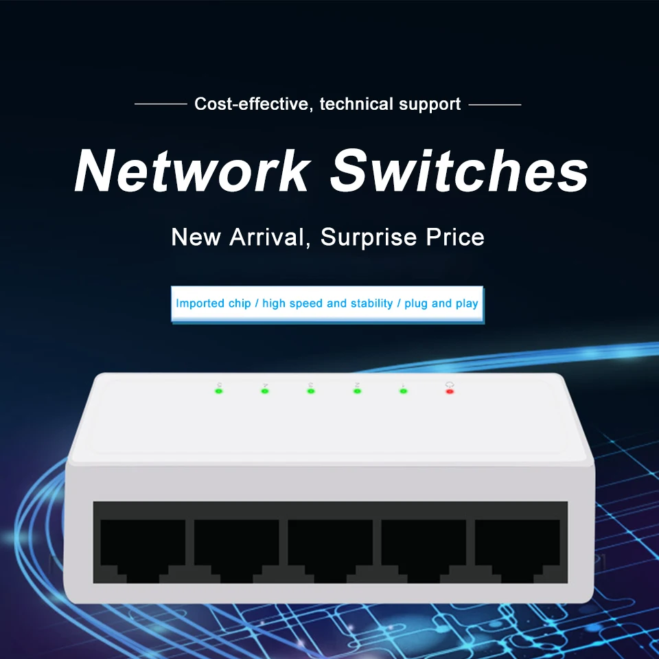 KuWFi Ethernet Switch 5 יציאות מתג רשת של שולחן העבודה RJ45 10/100Mbps מתאם Fast Ethernet ברוחב פס 1Gbps Auto MDI/MDIX