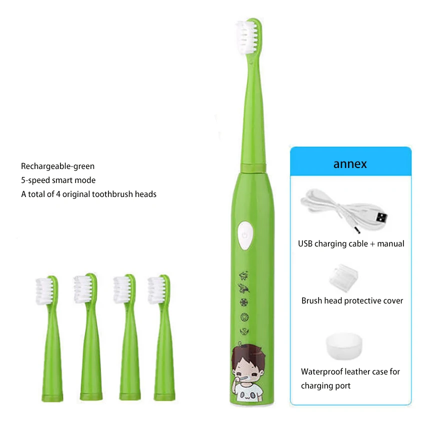 1Set 5-הילוכים הלבנת שיניים קולי מברשת שיניים חשמלית עבור מבוגרים, ילדים,נטענת USB,5 ניקוי מצבים,עמיד למים