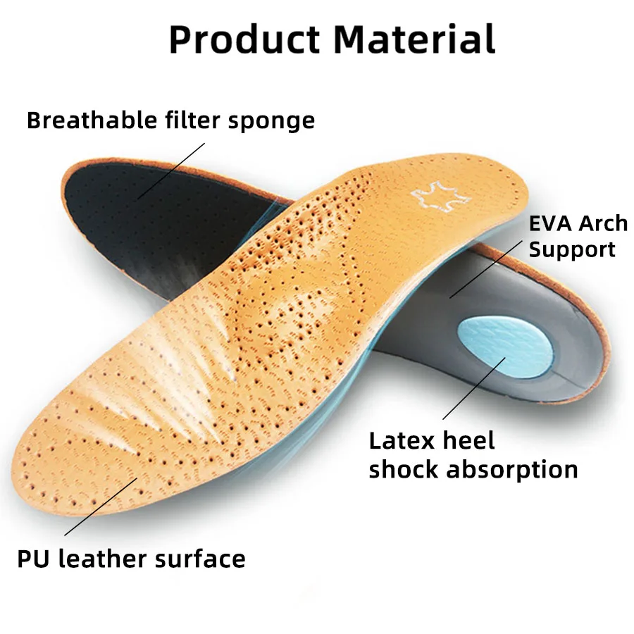 Orthotic מדרסים עור מדרסים מדרסים עבור שטוח רגל תמיכה לקשת 25mm אורטופדי מדרסים עבור גברים ונשים שור הרגל לנעל pad