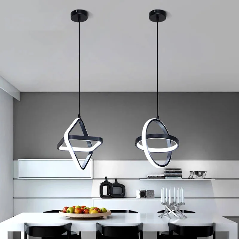 Kobuc המודרני הוביל אור תליון שחור&לבן יצירתי כבל תלוי תליון מנורה על חדר האוכל במטבח ליד המיטה אור