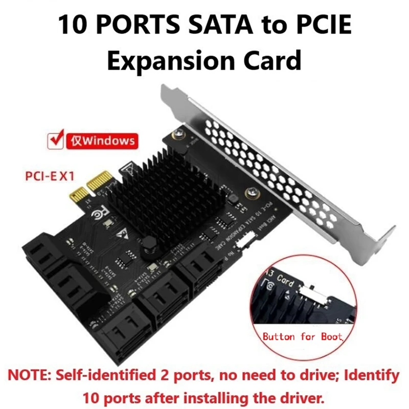 10 יציאת SATA 3.0 ל-PCIe X1 כרטיס הרחבה PCI Express SATA במתאם SATA3 6G ממיר עם גוף קירור עבור Windows
