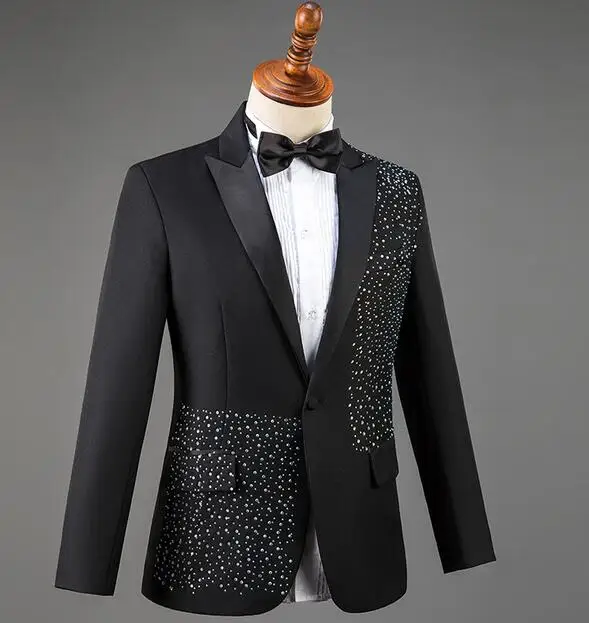 חדש לגברים חליפה ריינסטון קישוט עסקים שמלה אחת רזה עם חזה מתאים כותנה החליפה מעיל ז ' קט A148