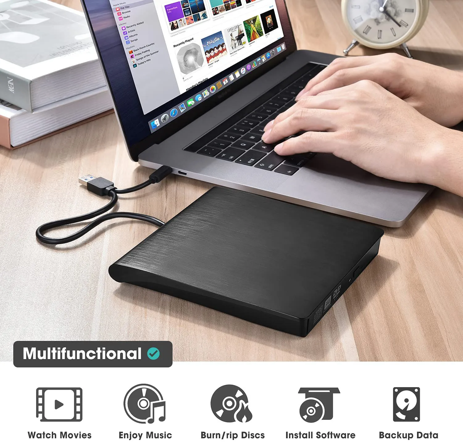 DVD חיצוני USB 3.0 דק נייד כונן אופטי צורב הקורא שחקן מגש סוג עבור ה-MacBook Air M2 MacBook Pro 13 שקית 16