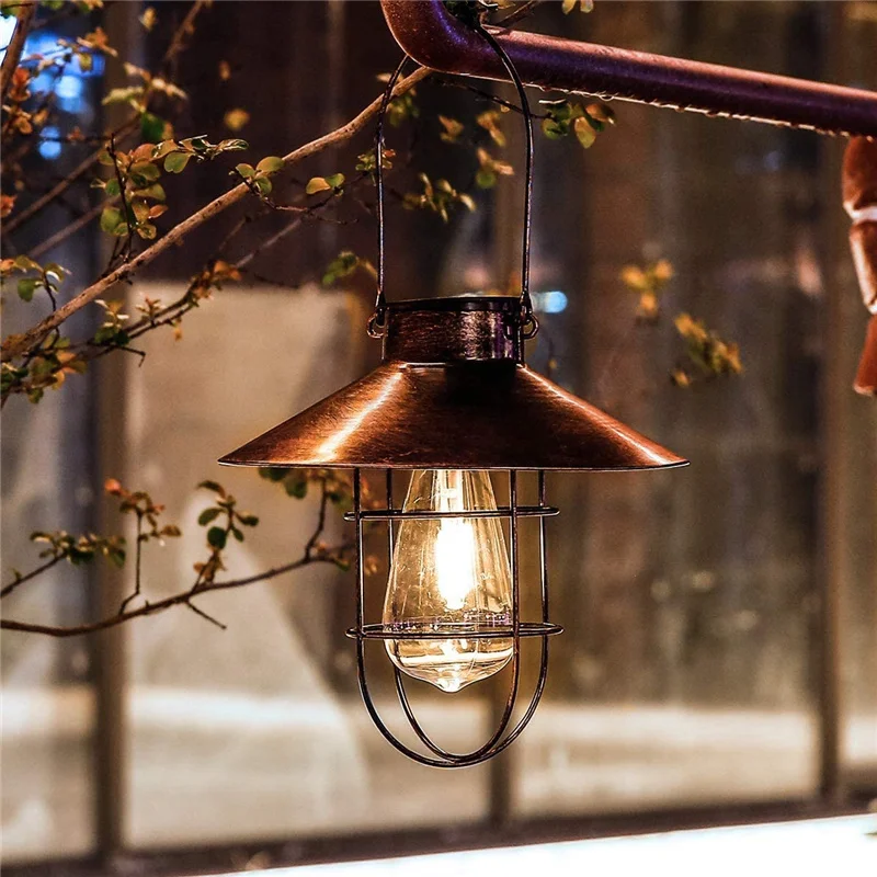 רטרו סולארית, פנס חיצוני תלוי אור שמש וינטג ' מנורה סולרית עם לבן חם הנורה עבור גן חצר פטיו חג המולד עיצוב המסיבה