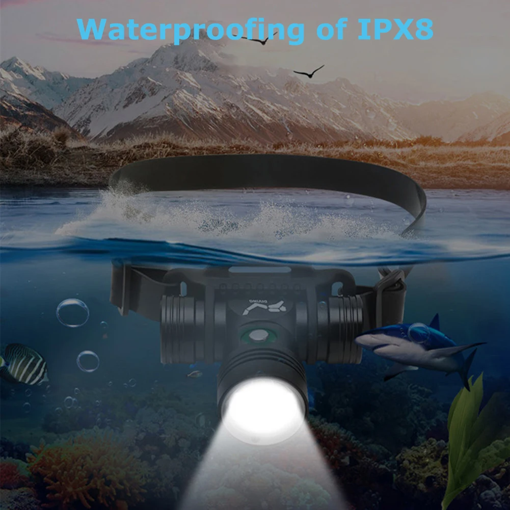 פנס צלילה 100 מטר מתחת למים פנס XM-L2 Led צלילה הראש פנס לפיד עמיד למים IPX8 18650 אור מנורת 3 מצבים