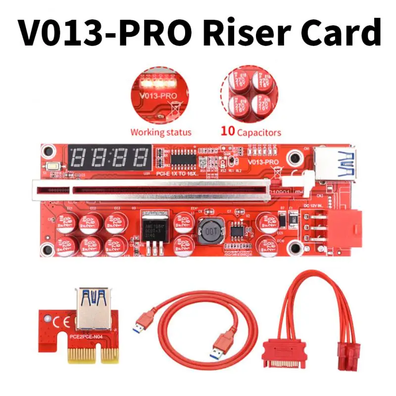 1/6/8/12PCS V013 PCIE קמה וידאו כרטיס Riser PCI Express X16 Extender SATA כדי 6Pin כוח USB3.0 כבלים BTC ETH כרייה