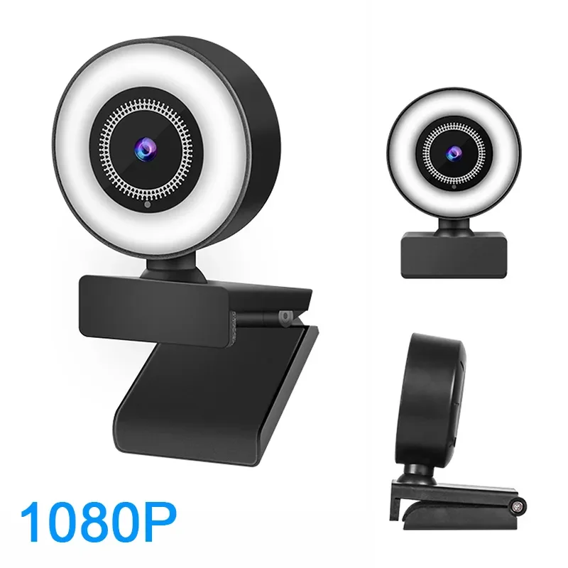 1080P Full HD Web Camera עבור מחשב נייד USB מצלמת אינטרנט עם מיקרופון טבעת אור אינטרנט קאמארה Webcamera