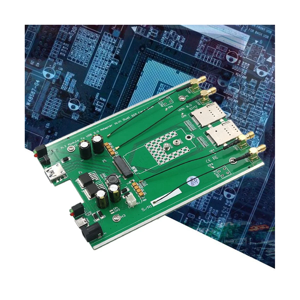 M. 2(NGFF) 3G/4G/5G מודול USB3.0 מתאם עם Duals חריץ ו-4X2.4G/5G אנטנה RM500Q GM800 SIM8200 5G