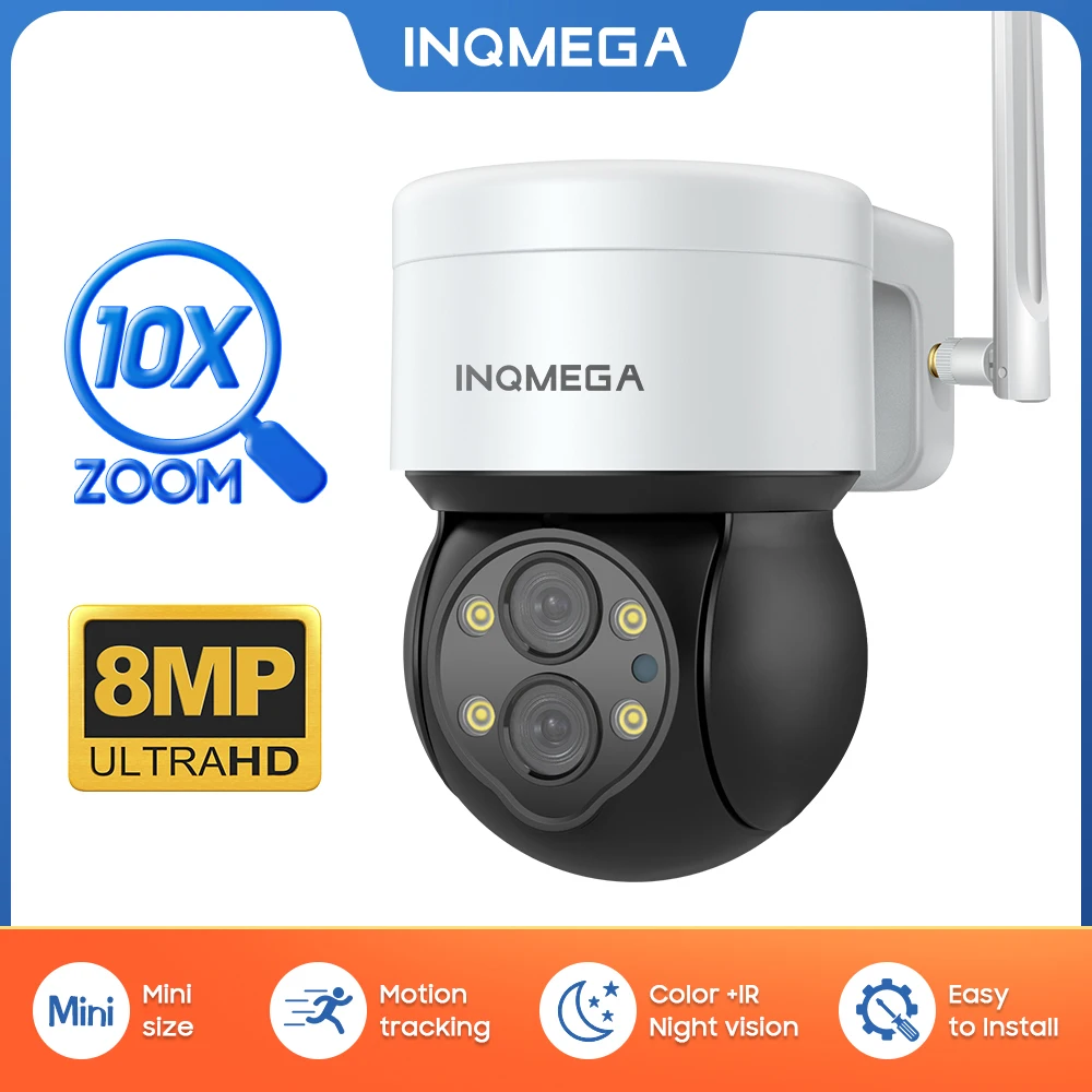 INQMEGA WIFI IP מצלמה 8MP 4K מעקב אלחוטיות 10X זום הגנת אבטחה חיצונית המצלמה PTZ AI אוטומטי לעקוב אחר מצלמות במעגל סגור, מצלמת וידאו