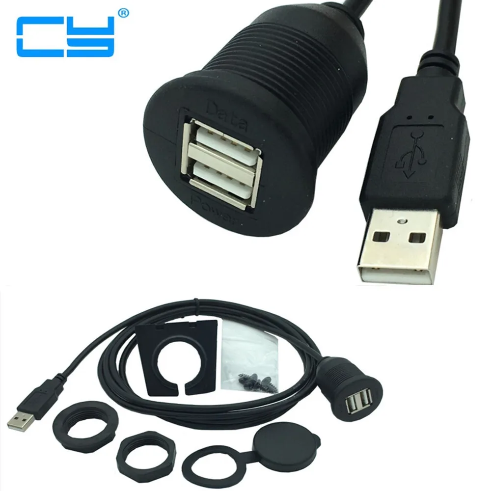 USB 2.0 ל-Dual USB הארכה יצוק פנל הר הרחבה יציאת כבל עבור כל המכוניות כבל USB Converter